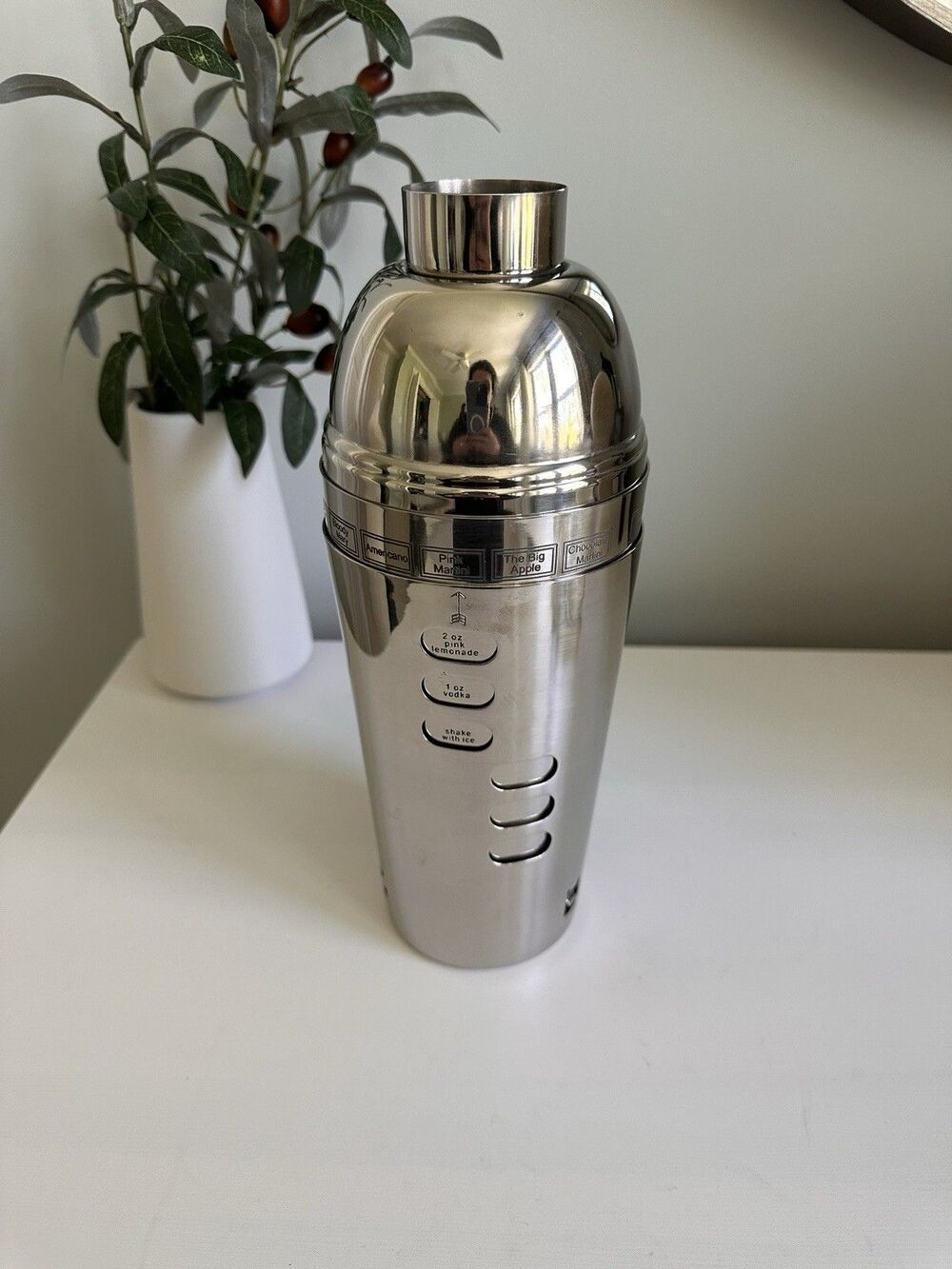 Vintage Stainless Steel Dial-a-Drink Mixer Shaker 3 Piece Set Cocktail Cup